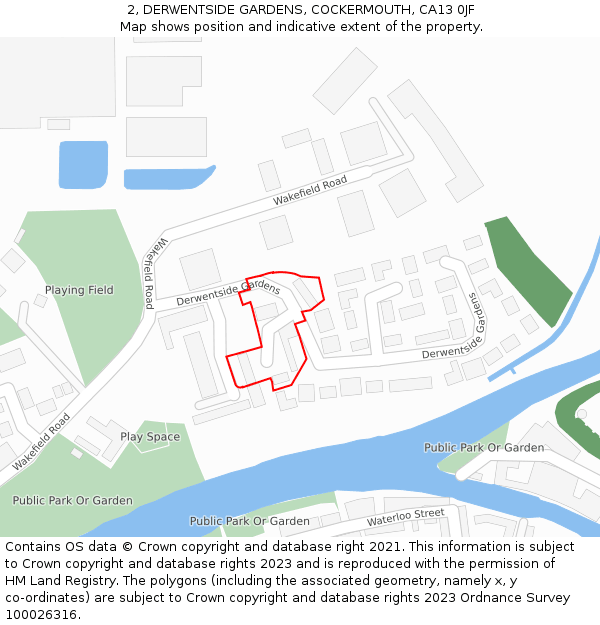 2, DERWENTSIDE GARDENS, COCKERMOUTH, CA13 0JF: Location map and indicative extent of plot