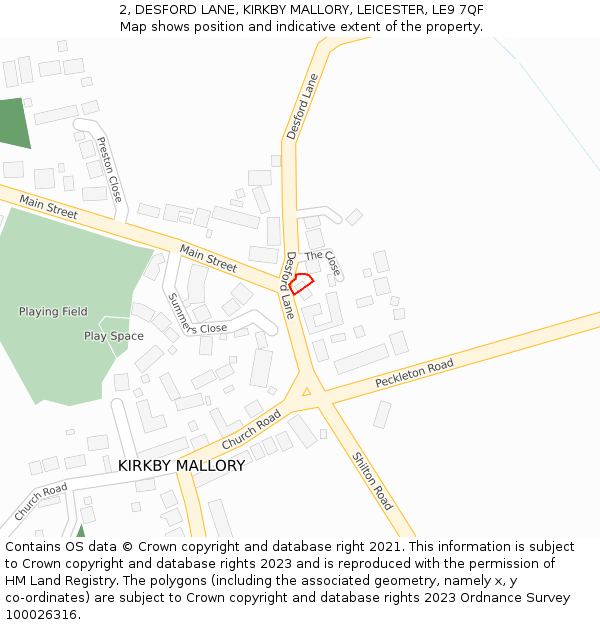 2, DESFORD LANE, KIRKBY MALLORY, LEICESTER, LE9 7QF: Location map and indicative extent of plot