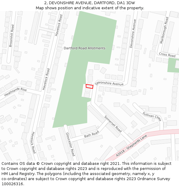 2, DEVONSHIRE AVENUE, DARTFORD, DA1 3DW: Location map and indicative extent of plot