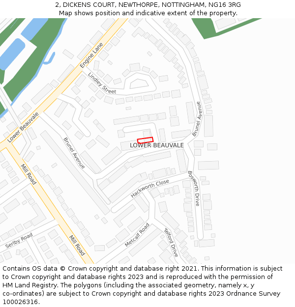 2, DICKENS COURT, NEWTHORPE, NOTTINGHAM, NG16 3RG: Location map and indicative extent of plot