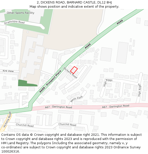 2, DICKENS ROAD, BARNARD CASTLE, DL12 8HJ: Location map and indicative extent of plot