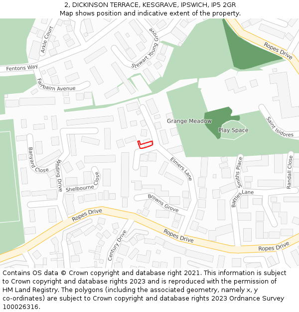 2, DICKINSON TERRACE, KESGRAVE, IPSWICH, IP5 2GR: Location map and indicative extent of plot