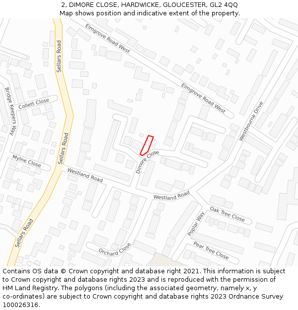 2, DIMORE CLOSE, HARDWICKE, GLOUCESTER, GL2 4QQ: Location map and indicative extent of plot