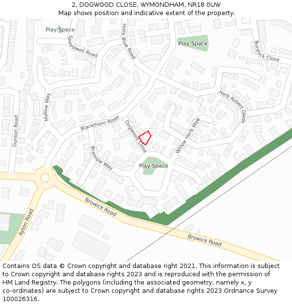 2, DOGWOOD CLOSE, WYMONDHAM, NR18 0UW: Location map and indicative extent of plot