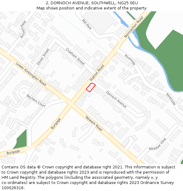 2, DORNOCH AVENUE, SOUTHWELL, NG25 0EU: Location map and indicative extent of plot