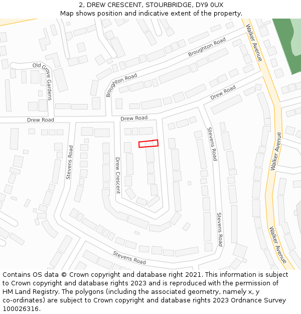 2, DREW CRESCENT, STOURBRIDGE, DY9 0UX: Location map and indicative extent of plot