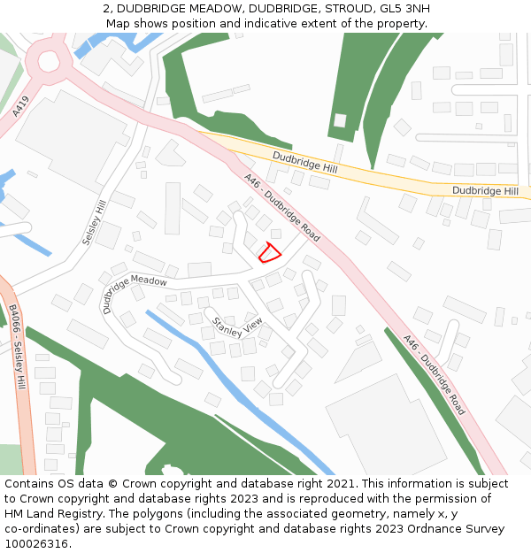 2, DUDBRIDGE MEADOW, DUDBRIDGE, STROUD, GL5 3NH: Location map and indicative extent of plot