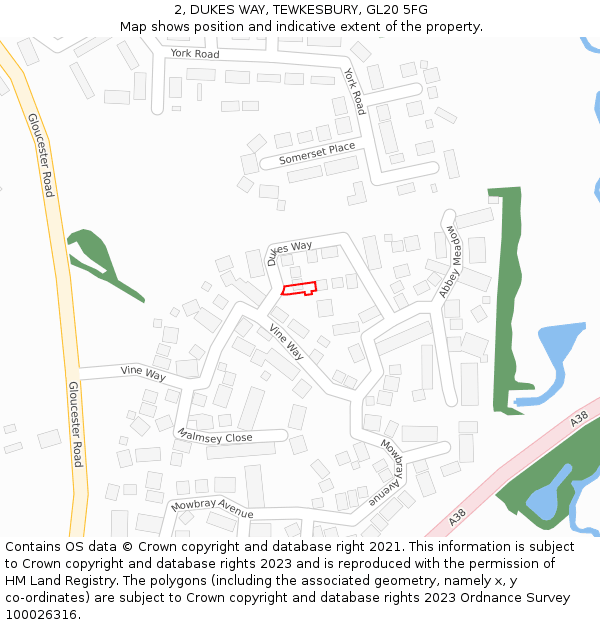 2, DUKES WAY, TEWKESBURY, GL20 5FG: Location map and indicative extent of plot