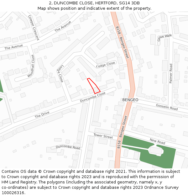 2, DUNCOMBE CLOSE, HERTFORD, SG14 3DB: Location map and indicative extent of plot