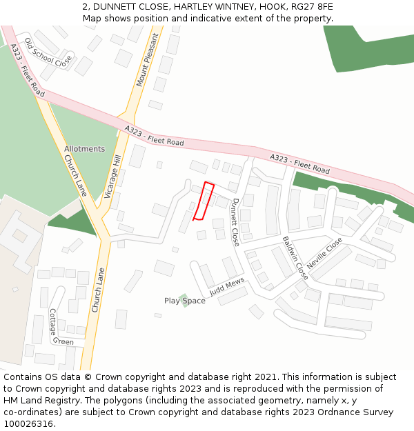 2, DUNNETT CLOSE, HARTLEY WINTNEY, HOOK, RG27 8FE: Location map and indicative extent of plot