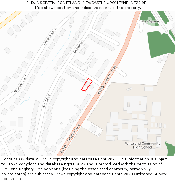 2, DUNSGREEN, PONTELAND, NEWCASTLE UPON TYNE, NE20 9EH: Location map and indicative extent of plot