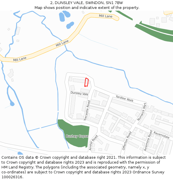 2, DUNSLEY VALE, SWINDON, SN1 7BW: Location map and indicative extent of plot