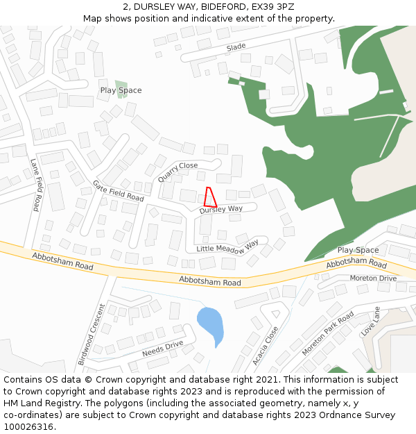 2, DURSLEY WAY, BIDEFORD, EX39 3PZ: Location map and indicative extent of plot