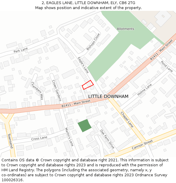 2, EAGLES LANE, LITTLE DOWNHAM, ELY, CB6 2TG: Location map and indicative extent of plot