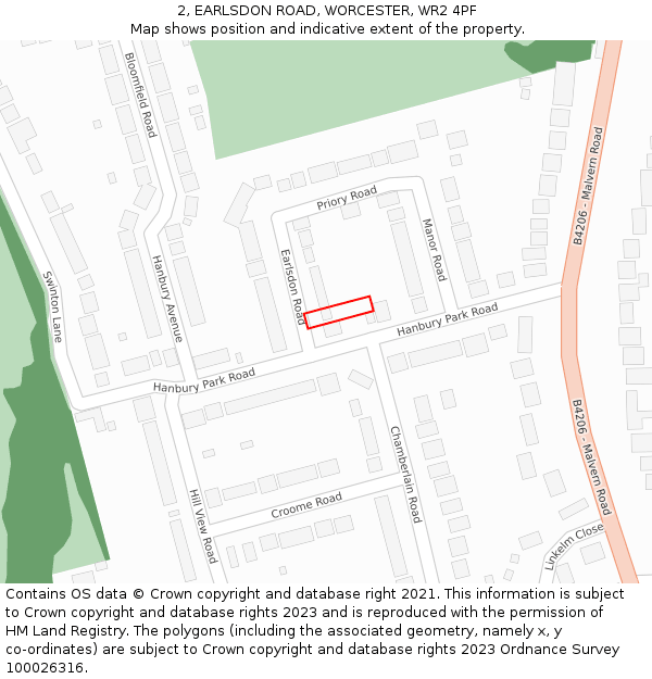 2, EARLSDON ROAD, WORCESTER, WR2 4PF: Location map and indicative extent of plot