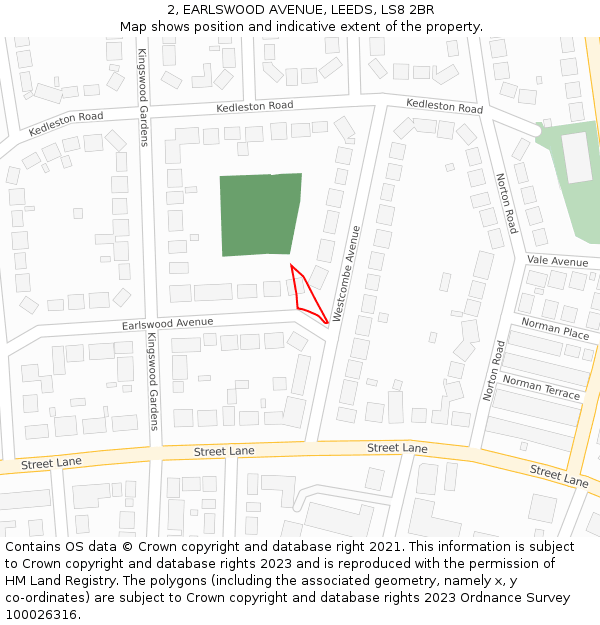 2, EARLSWOOD AVENUE, LEEDS, LS8 2BR: Location map and indicative extent of plot