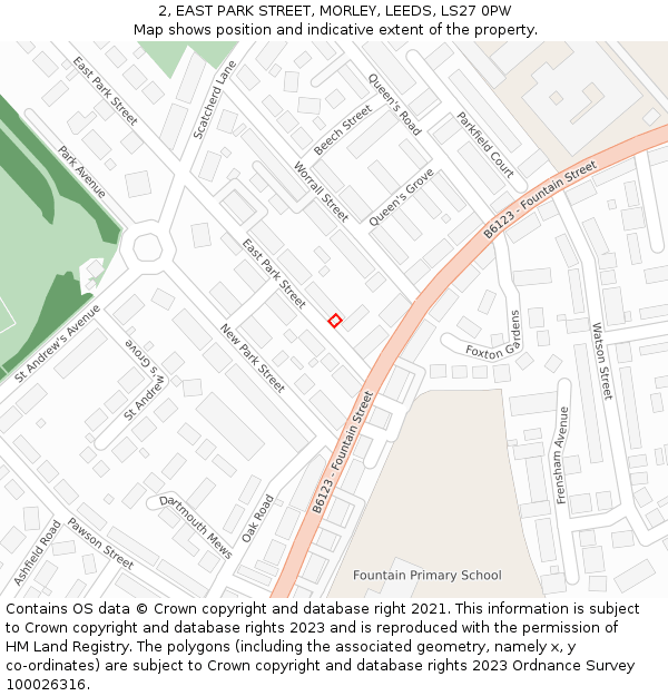 2, EAST PARK STREET, MORLEY, LEEDS, LS27 0PW: Location map and indicative extent of plot