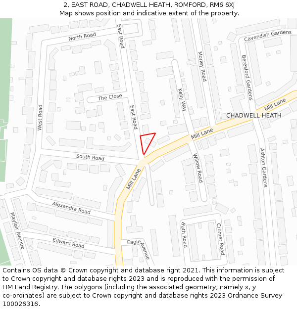 2, EAST ROAD, CHADWELL HEATH, ROMFORD, RM6 6XJ: Location map and indicative extent of plot