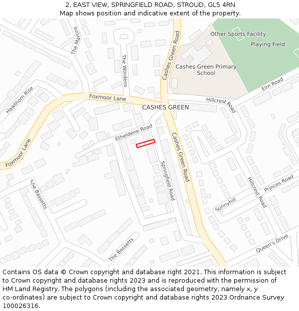 2, EAST VIEW, SPRINGFIELD ROAD, STROUD, GL5 4RN: Location map and indicative extent of plot