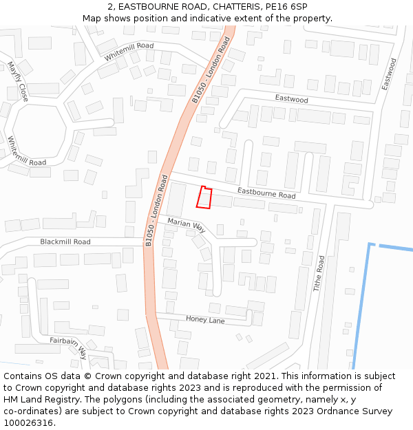 2, EASTBOURNE ROAD, CHATTERIS, PE16 6SP: Location map and indicative extent of plot