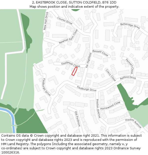 2, EASTBROOK CLOSE, SUTTON COLDFIELD, B76 1DD: Location map and indicative extent of plot