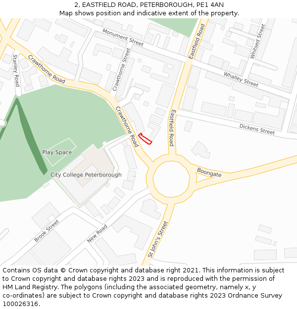 2, EASTFIELD ROAD, PETERBOROUGH, PE1 4AN: Location map and indicative extent of plot