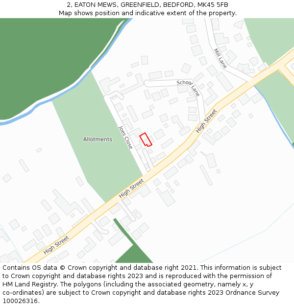 2, EATON MEWS, GREENFIELD, BEDFORD, MK45 5FB: Location map and indicative extent of plot