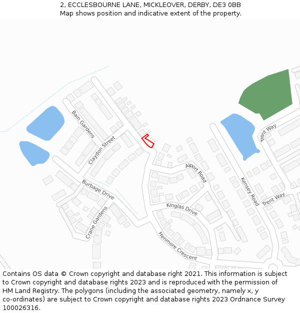 2, ECCLESBOURNE LANE, MICKLEOVER, DERBY, DE3 0BB: Location map and indicative extent of plot