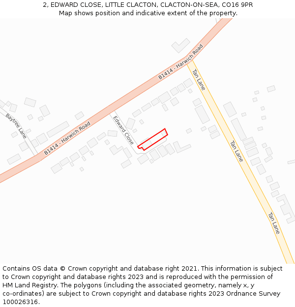 2, EDWARD CLOSE, LITTLE CLACTON, CLACTON-ON-SEA, CO16 9PR: Location map and indicative extent of plot