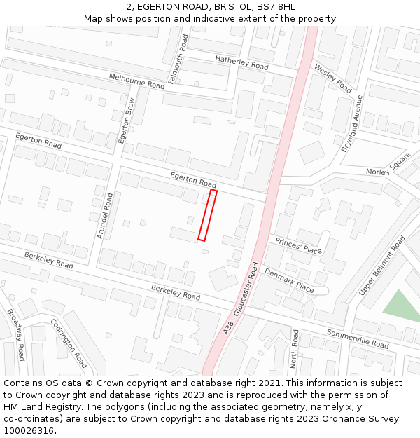 2, EGERTON ROAD, BRISTOL, BS7 8HL: Location map and indicative extent of plot