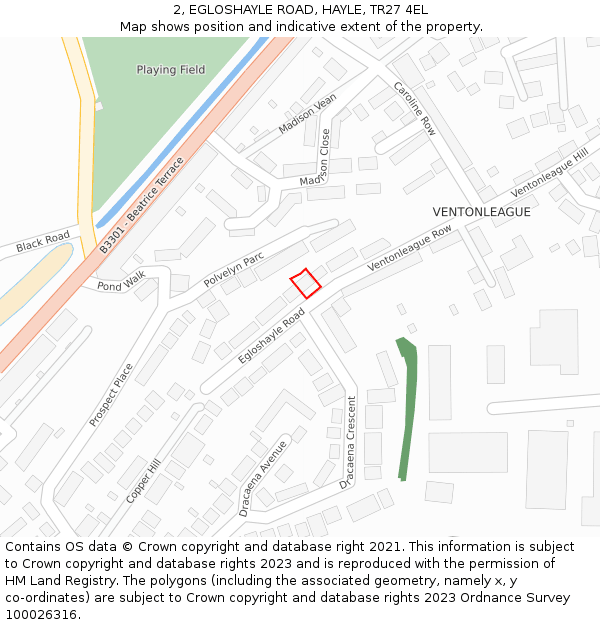2, EGLOSHAYLE ROAD, HAYLE, TR27 4EL: Location map and indicative extent of plot