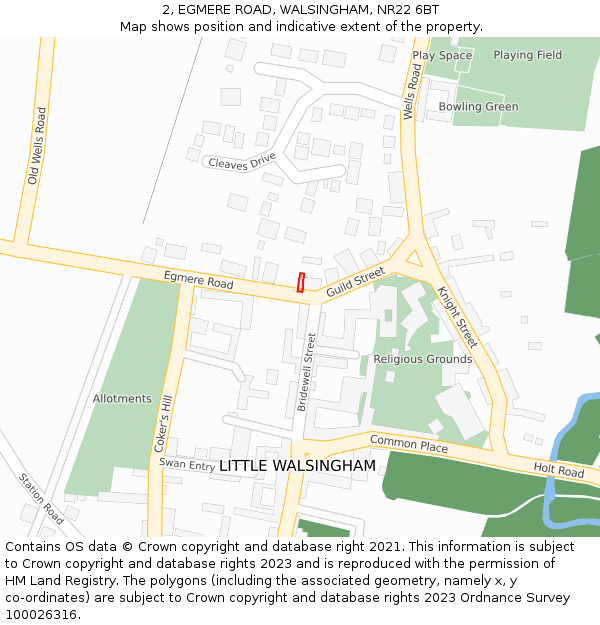 2, EGMERE ROAD, WALSINGHAM, NR22 6BT: Location map and indicative extent of plot