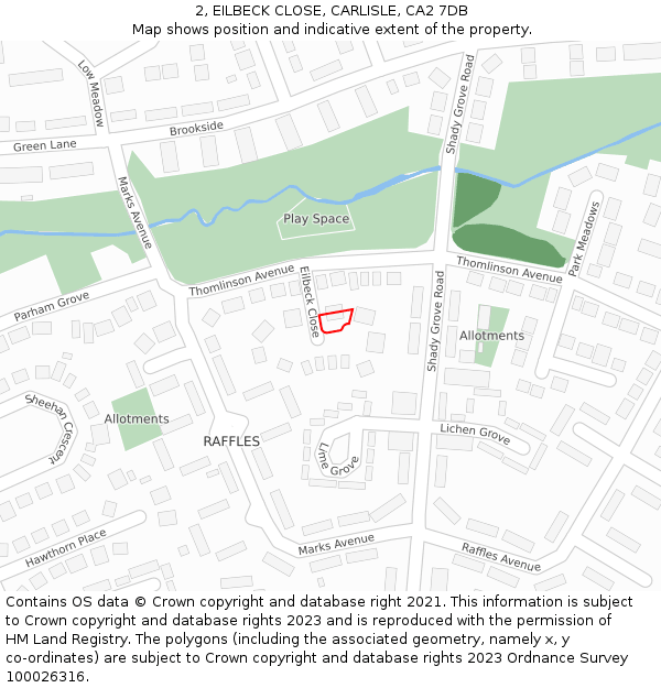 2, EILBECK CLOSE, CARLISLE, CA2 7DB: Location map and indicative extent of plot
