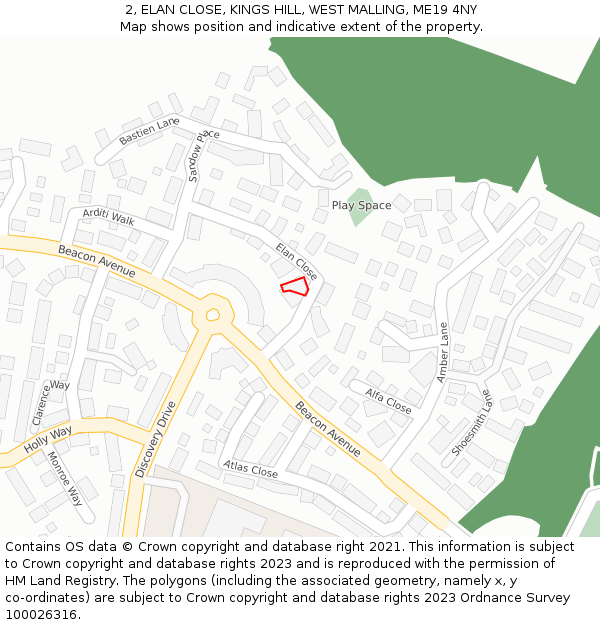 2, ELAN CLOSE, KINGS HILL, WEST MALLING, ME19 4NY: Location map and indicative extent of plot