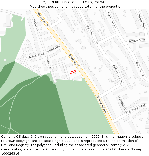 2, ELDERBERRY CLOSE, ILFORD, IG6 2AS: Location map and indicative extent of plot