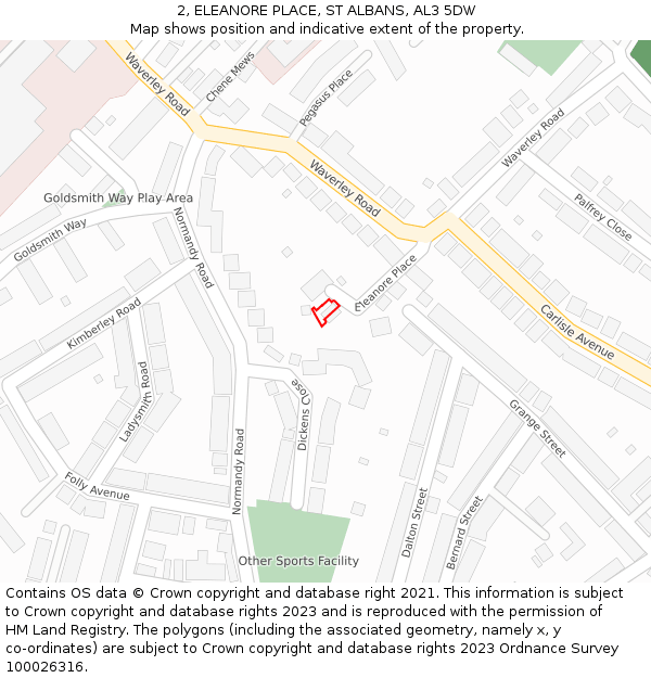 2, ELEANORE PLACE, ST ALBANS, AL3 5DW: Location map and indicative extent of plot