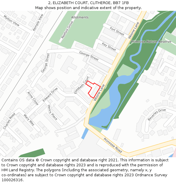 2, ELIZABETH COURT, CLITHEROE, BB7 1FB: Location map and indicative extent of plot