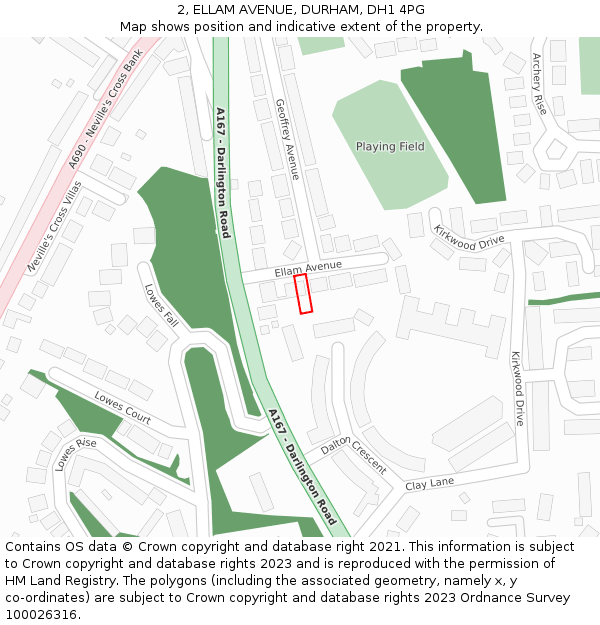 2, ELLAM AVENUE, DURHAM, DH1 4PG: Location map and indicative extent of plot