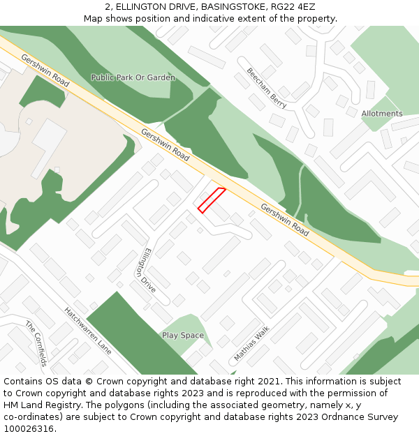 2, ELLINGTON DRIVE, BASINGSTOKE, RG22 4EZ: Location map and indicative extent of plot
