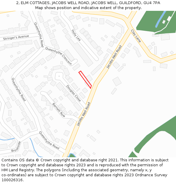 2, ELM COTTAGES, JACOBS WELL ROAD, JACOBS WELL, GUILDFORD, GU4 7PA: Location map and indicative extent of plot