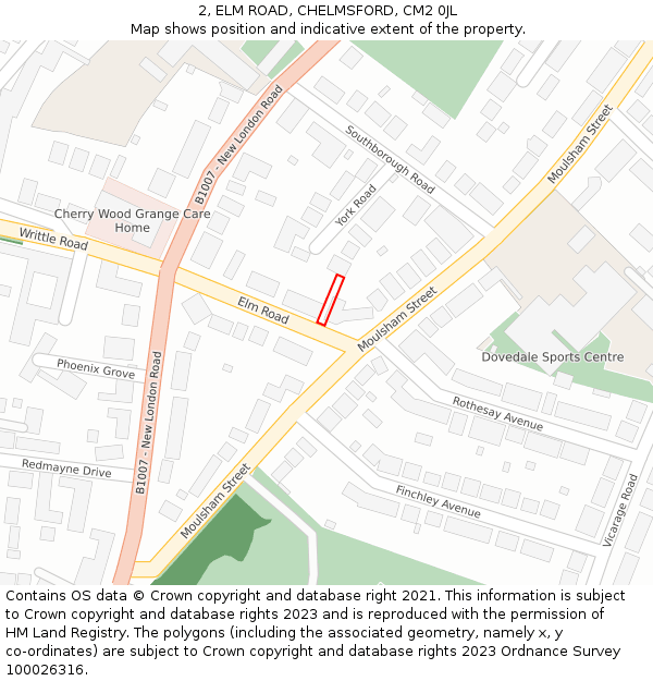 2, ELM ROAD, CHELMSFORD, CM2 0JL: Location map and indicative extent of plot