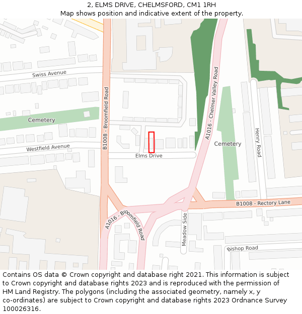 2, ELMS DRIVE, CHELMSFORD, CM1 1RH: Location map and indicative extent of plot