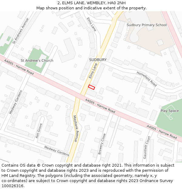 2, ELMS LANE, WEMBLEY, HA0 2NH: Location map and indicative extent of plot