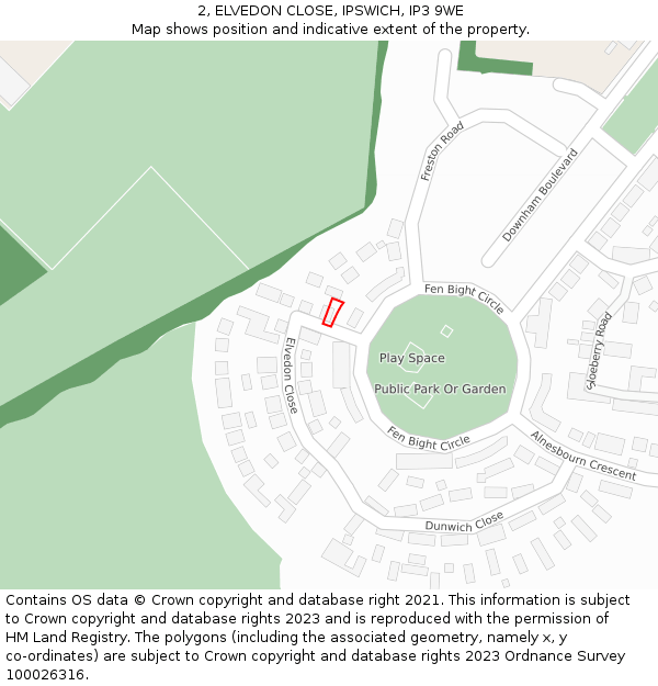 2, ELVEDON CLOSE, IPSWICH, IP3 9WE: Location map and indicative extent of plot