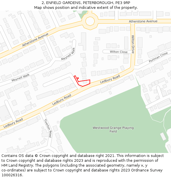 2, ENFIELD GARDENS, PETERBOROUGH, PE3 9RP: Location map and indicative extent of plot