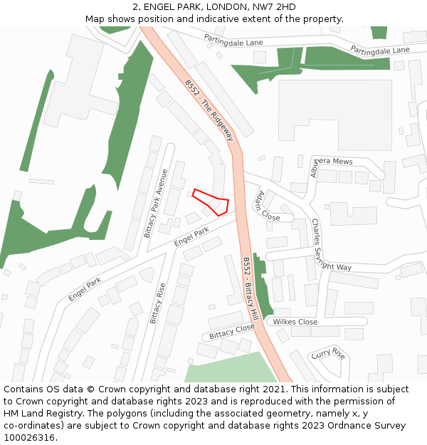 2, ENGEL PARK, LONDON, NW7 2HD: Location map and indicative extent of plot