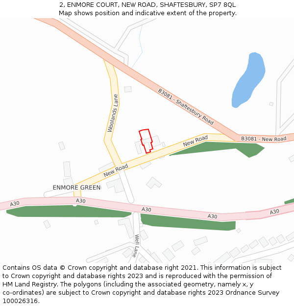 2, ENMORE COURT, NEW ROAD, SHAFTESBURY, SP7 8QL: Location map and indicative extent of plot