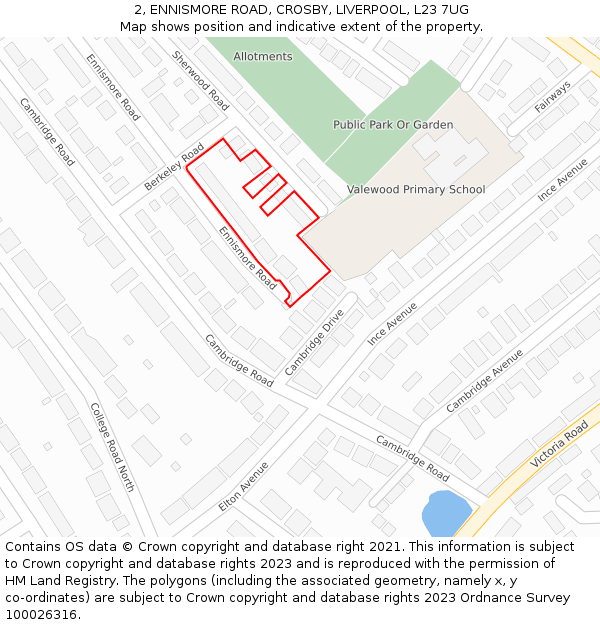 2, ENNISMORE ROAD, CROSBY, LIVERPOOL, L23 7UG: Location map and indicative extent of plot