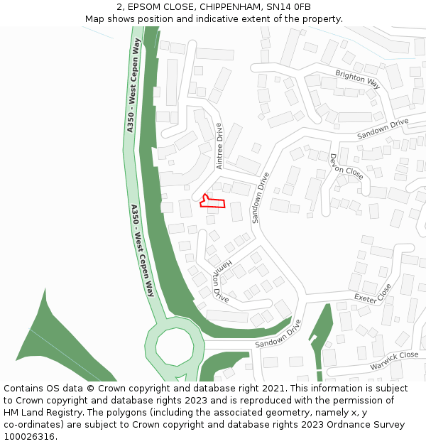 2, EPSOM CLOSE, CHIPPENHAM, SN14 0FB: Location map and indicative extent of plot