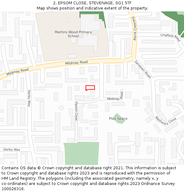 2, EPSOM CLOSE, STEVENAGE, SG1 5TF: Location map and indicative extent of plot